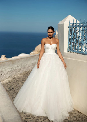 Strapless Ivory Pleated Satin Tulle Unusual Wedding Dress